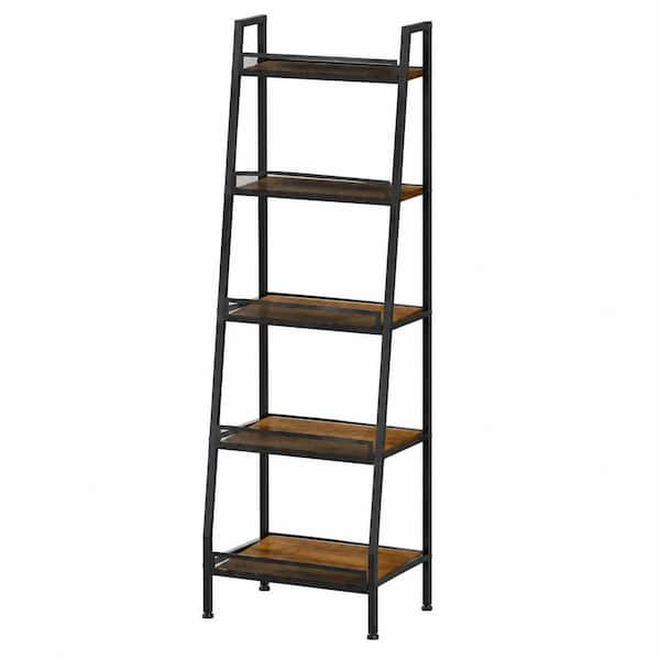 5-Tier Trapezoid Freestanding Liquor Cabinet Wine Rack with Fences for Home Bar Display