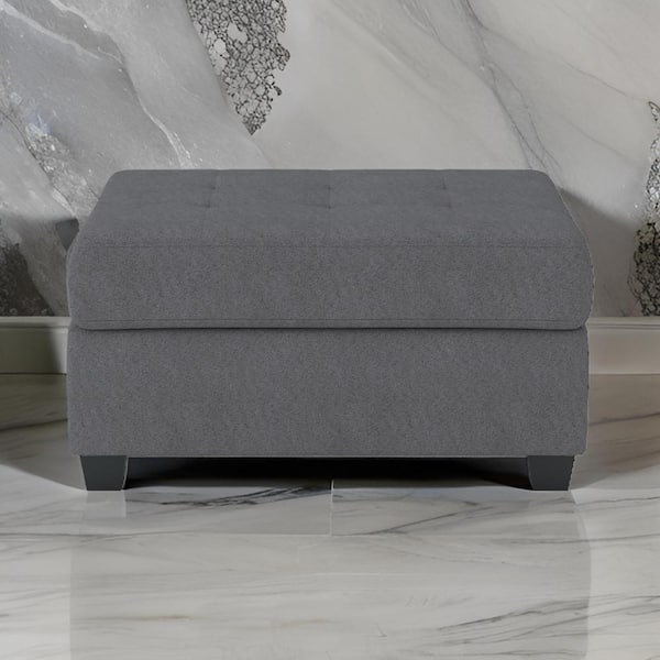 Benjara Gray and Black Microfiber Rectangle Storage Ottoman Medium