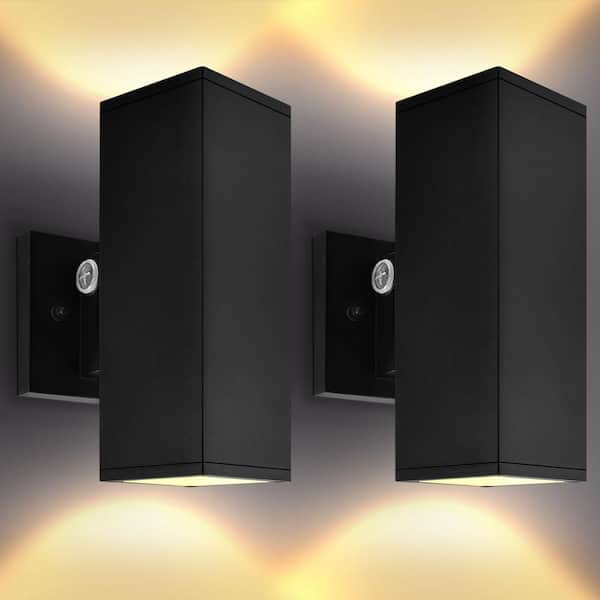 10 in. Black Dusk to Dawn LED Outdoor Hardwired Wall Lantern Sconce 3CCT 15/20/24W Dimmable IP65 ETL (2-Pack)