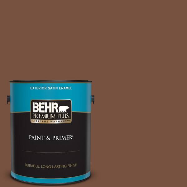 BEHR PREMIUM PLUS 1 gal. #240F-7 Root Beer Satin Enamel Exterior Paint & Primer