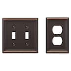 Ascher 2 Gang Toggle and 1 Gang Duplex Steel Wall Plate Combo Pack - Aged Bronze