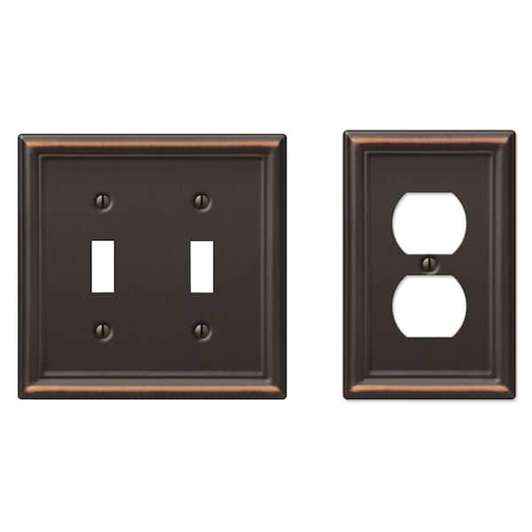 Hampton Bay Ascher 2 Gang Toggle and 1 Gang Duplex Steel Wall Plate Combo Pack - Aged Bronze