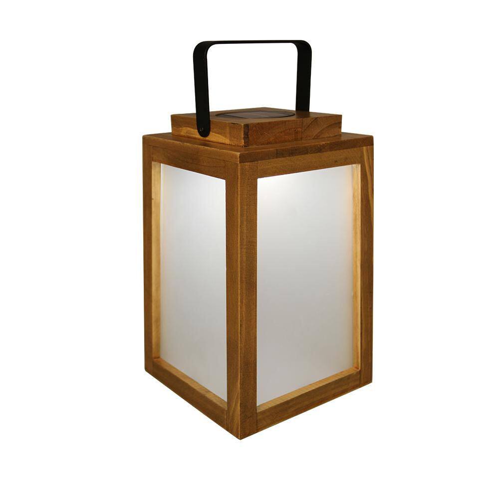 12 in. Black Modern Rechargeable Integrated LED Wooden Solar Lantern Table Lamp with Frosted Glass Shade and USB Port price history on PriceWatchPro