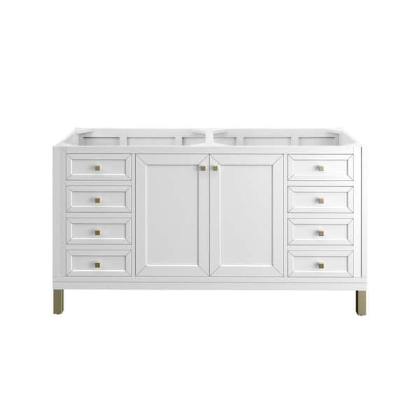 James Martin Vanities Chicago 60.0 in. W x 23.5 in. D x 32.8 in. H Double Bath Vanity Cabinet without Top in Glossy White