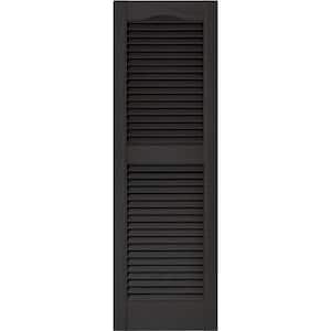 15 in. x 48 in. Louvered Vinyl Exterior Shutters Pair in #002 Black