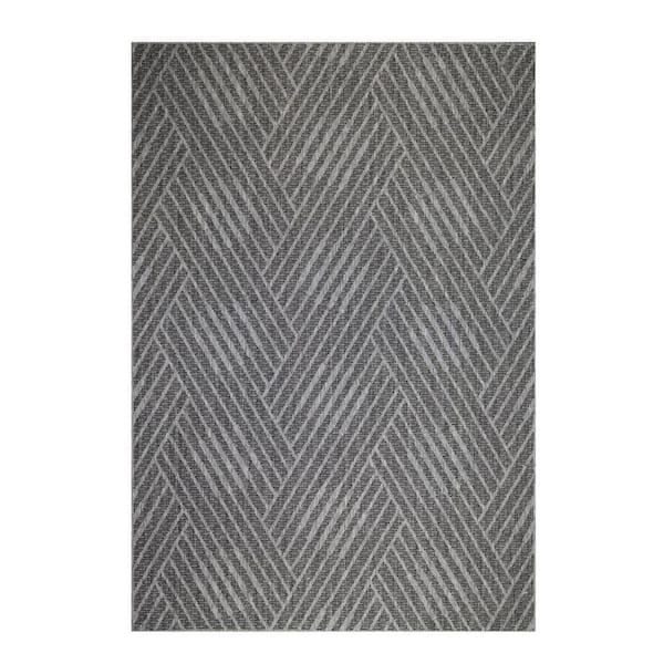 Gray, Blue 5 ft. x 8 ft. Loomed Geometric Polypropylene Rectangle Indoor/Outdoor Area Rug