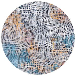 Madison Beige/Blue 7 ft. x 7 ft. Abstract Striped Gradient Round Area Rug