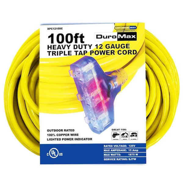 DUROMAX 100 ft. 12 Gauge Portable Generator Triple Tap Extension Power Cord