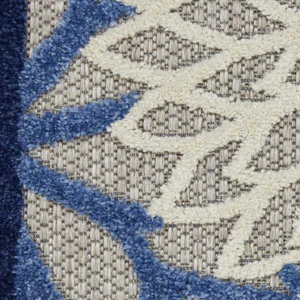 Blue, Ivory 12 ft. x 15 ft. Woven Abstract Polyester Rectangle Indoor/Outdoor Area Rug