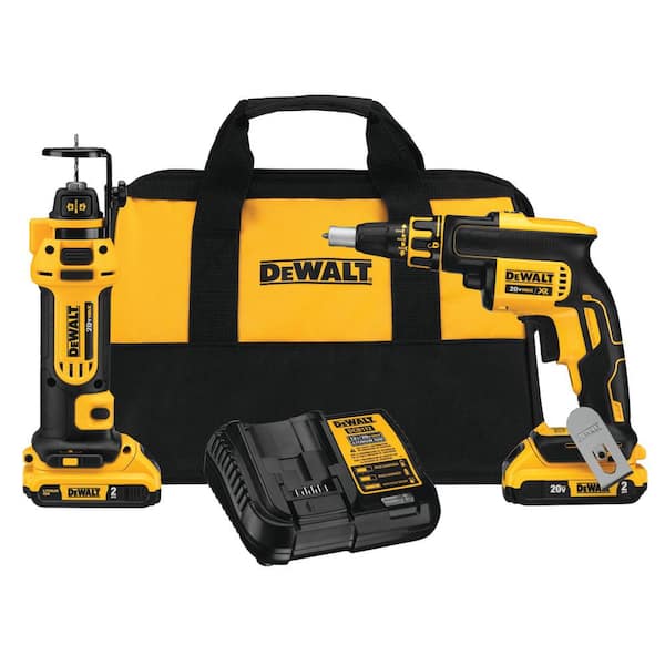 DEWALT 20V MAX XR Cordless Drywall Screw Gun/Cut-out Tool 2 Tool Combo Kit with (2) 20V 2.0Ah Batteries and Charger