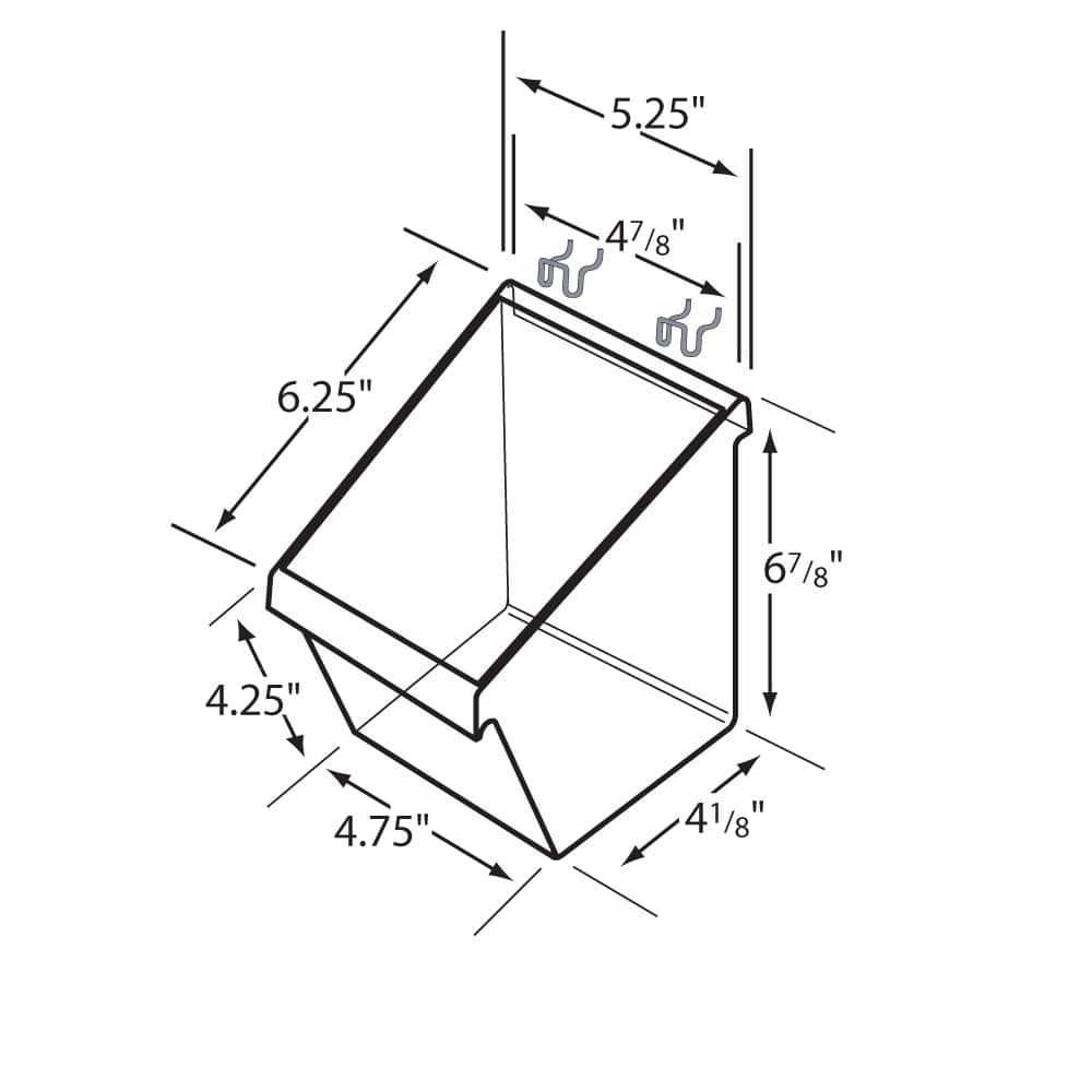 Small Clear Acrylic Display Bucket with Metal U-Hooks
