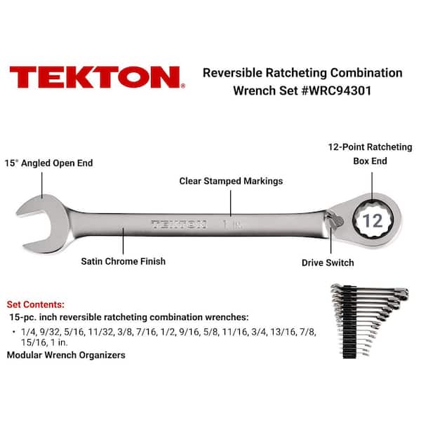 15-Piece (1/4-1 in.) Reversible 12-Point Ratcheting Combination Wrench Set with Modular Slotted Organizer