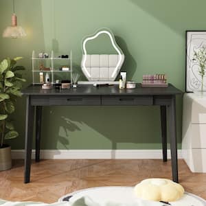 1-Piece Black Wooden Makeup Vanity, Vanity Table, Dressing Desk with 2 Drawers, 47.2 in. W x 21.7 in. D x 29.5 in. H