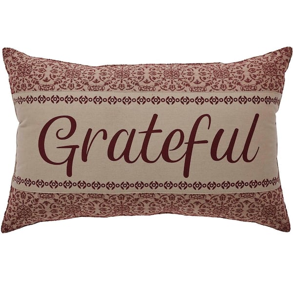 VHC BRANDS Custom House Natural Burgundy Country Jacquard Grateful 14 in. x 22 in. Throw Pillow
