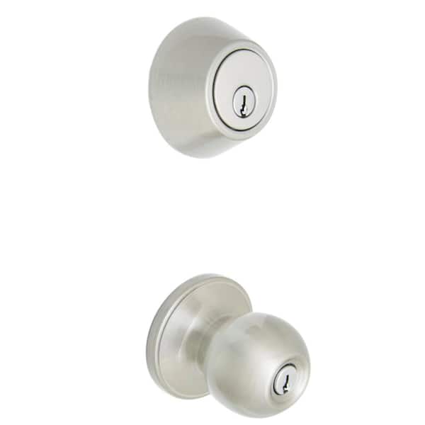 Defiant Ball Satin Nickel Single Cylinder Combo Pack