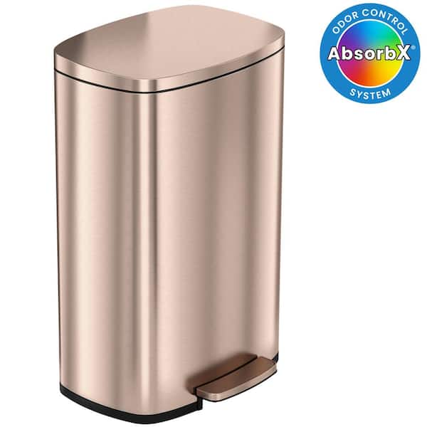 13.2 Gal. / 50 Liter Rose Gold SoftStep Rectangular Household Metal Trash Can with Odor Filter