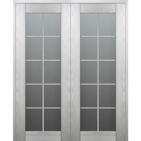 Belldinni Vona 60 in. x 80 in. Both Active 10-Lite Frosted Glass Ribeira Ash Wood Composite Double Prehung French Door
