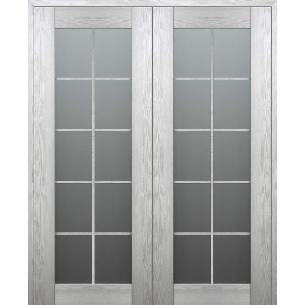 Vona 56 in. Light Gray Frosted Glass Composite Double Prehung French Door