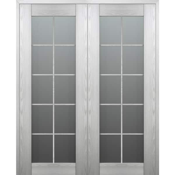 Belldinni Vona 56 in. x 80 in. Both Active 10-Lite Frosted Glass Ribeira Ash Wood Composite Double Prehung French Door