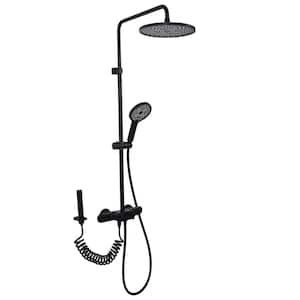 Double Handle 4-Spray Tub and Shower Faucet 1.8 GPM Wall Mount Exposed Pipe Shower System in Matte Black Valve Included