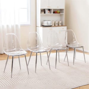 Transparent Plastic Dining Chairs Set of 4 with Electroplated Metal Legs