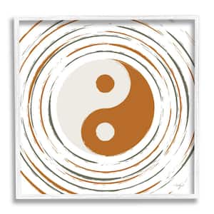 Yin Yang Taijitu Symbol Spiritual Circular Stripes Design by Martina Pavlova Framed Religious Art Print 24 in. x 24 in.