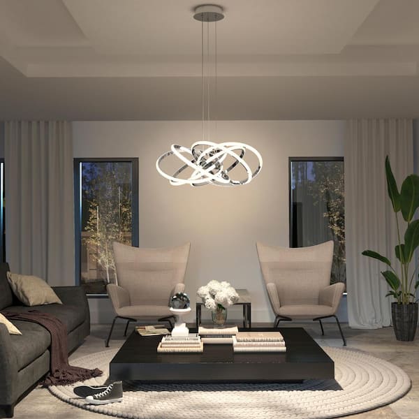 Maelstrom 25-Watt Integrated LED Chrome Modern Hanging Pendant Chandelier with 5CCT for Living Room