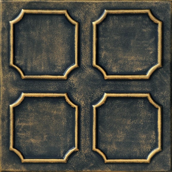 A La Maison Ceilings Bostonian 1.6 ft. x 1.6 ft. Glue Up Foam Ceiling Tile in Black Gold