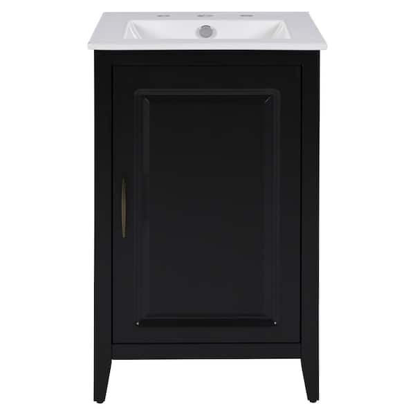 Nestfair 20.3 in. W x 18.5 in. D x 34.1 in. H Single Sink Freestanding Bath Vanity in Black with White Ceramic Top