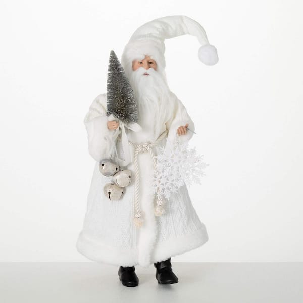 18 in. Christmas Cable Knit Coat Santa Figurine