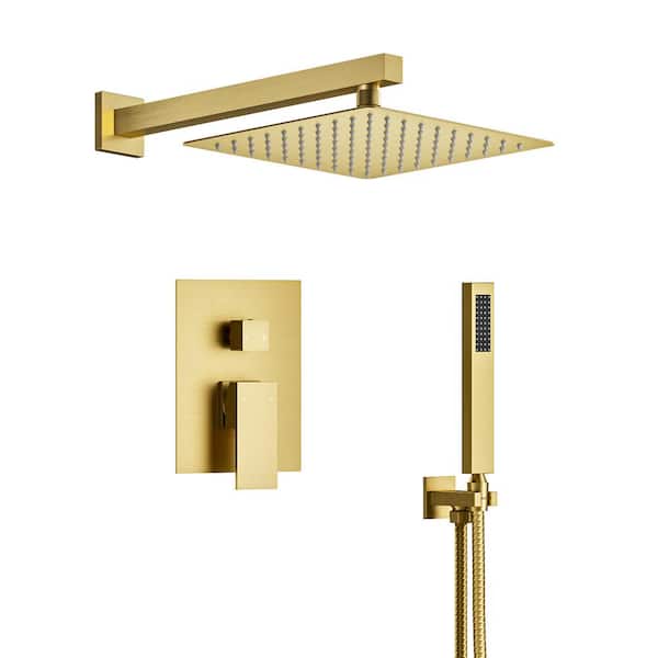 YAWWALK 1-Spray Wall-Mounted Dual Shower Heads with Handheld Shower in Brushed Gold (Valve Included)