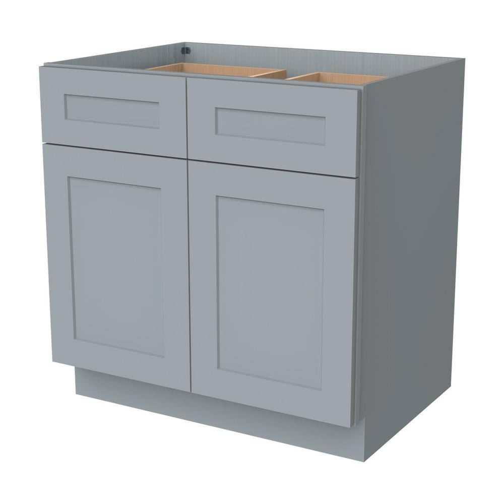33 in. W x 24 in. D x 34.5 in. H Assembled Base Kitchen Cabinet in Gray with 2 Doors, 2 Drawers and 1 Shelf