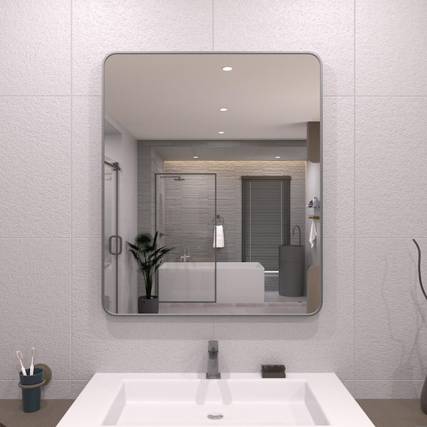 TaiMei 30 in. W x 36 in. H Rectangular Framed Wall Bathroom Vanity Mirror in Gun Grey