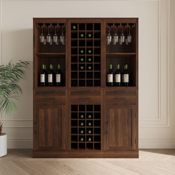 EPOWP 32-Bottle Walnut Brown MDF Freestanding Wine Rack LX-WR-14-2