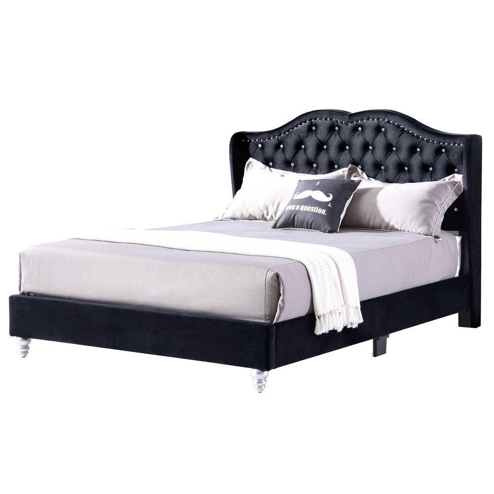 AndMakers Joy Jeweled Black Tufted King Panel Bed PFG1934KBUP The