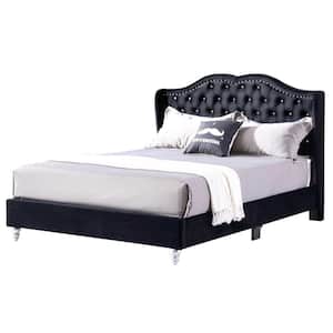 Joy Jeweled Black Tufted King Panel Bed