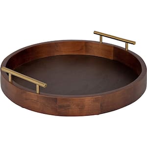 15.5 in. Dia Walnut Brown Modern Round Wooden Tray