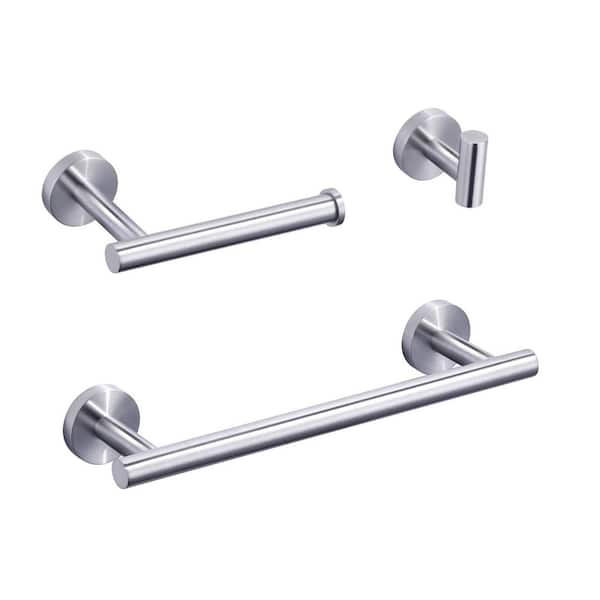 3-Piece Bath Hardware Set with Towel Bar, Toilet Paper Holder and Robe Hook in Brushed Nickel