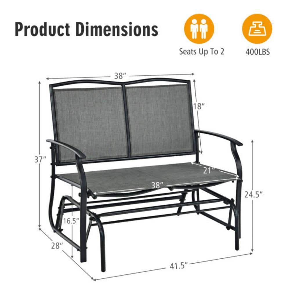 Gray Steel Frame 2-Person Outdoor Glider Bench with Arms