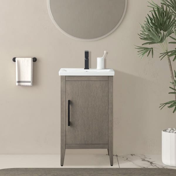20 in. W x 15.8 in D x 34 in. H Single-Sink Bathroom Vanity Cabinet in Driftwood Gray with Ceramic Top in White