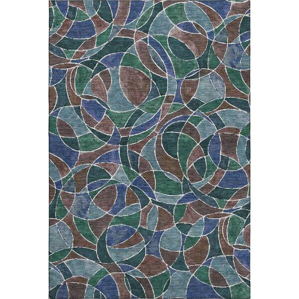 Mayfield Premium Machine Washable Abstract AMF2208 Blue 3 ft. x 4 ft. Area Rug