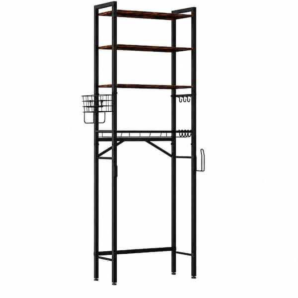 4-Tier Over Toilet Bathroom Space Saver with Adjustable Shelves and Basket Freestanding Storage Brown