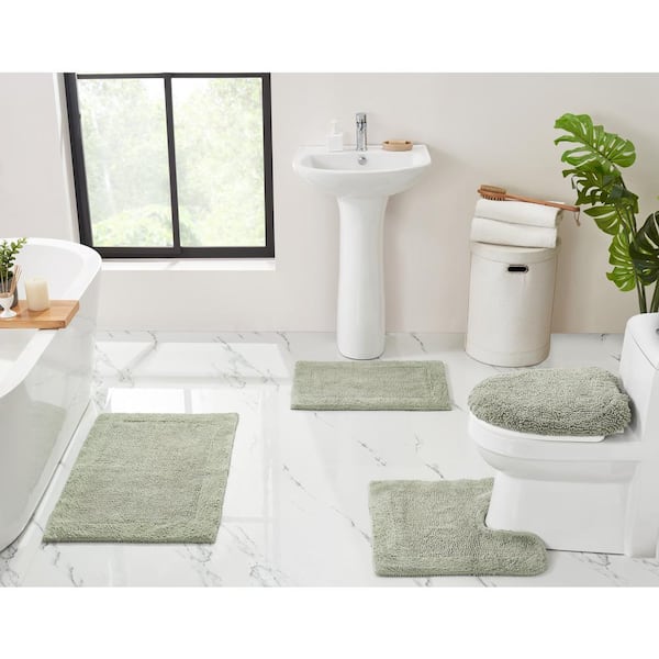 Better Trends Edge Collection Green 100% Cotton Rectangle 4-Piece Bath Rug Set