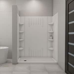 SlimLine 60 in. x 34 in. Single Threshold Shower Base in White with Left Hand Drain Base and Back Walls