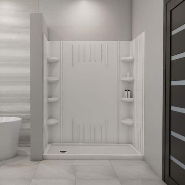 DreamLine SlimLine 60 in. x 34 in. Single Threshold Shower Base in White with Left Hand Drain Base and Back Walls