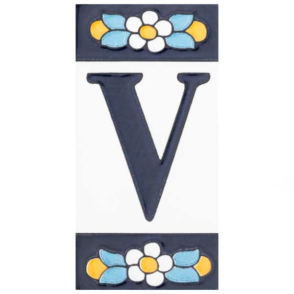 Merola Tile Sevillano Flora Address Letters V 2-1/8 in. x 4-3/8 in. Ceramic Wall Tile (0.07 sq. ft./Each)