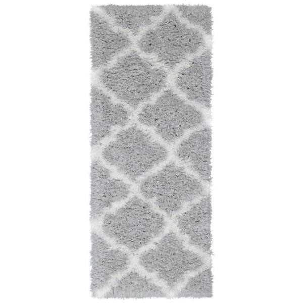 Ottomanson Flokati Collection Gray 2 ft. x 5 ft. Trellis Runner Rug