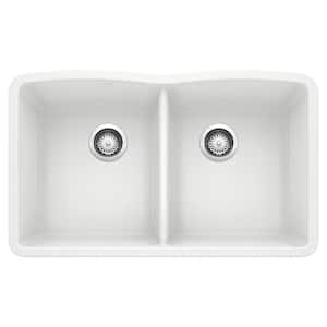 DIAMOND Undermount Granite Composite 32.06 in. 50/50 Double Bowl Kitchen Sink in White