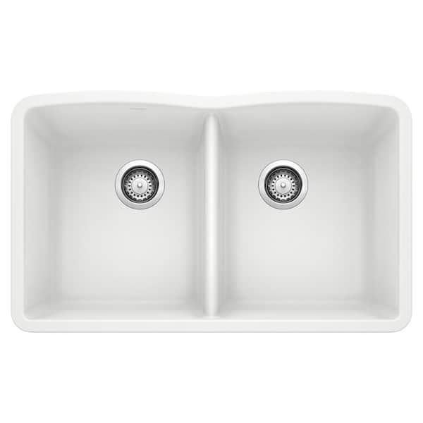 Blanco DIAMOND Undermount Granite Composite 32.06 in. 50/50 Double Bowl Kitchen Sink in White