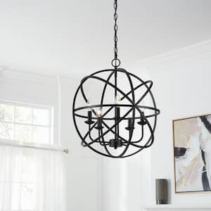 Sarolta Sands 5-Light Black Chandelier Light Fixture with Caged Globe Metal Shade